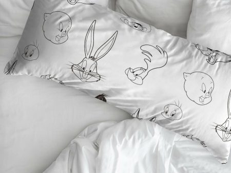 Pillowcase Looney Tunes White Black Multicolour 175 Threads 45 x 110 cm 100% cotton on Sale