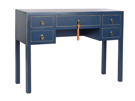 Desk DKD Home Decor Blue Golden Metal Pinewood MDF Wood 110 x 35 x 78 cm For Discount