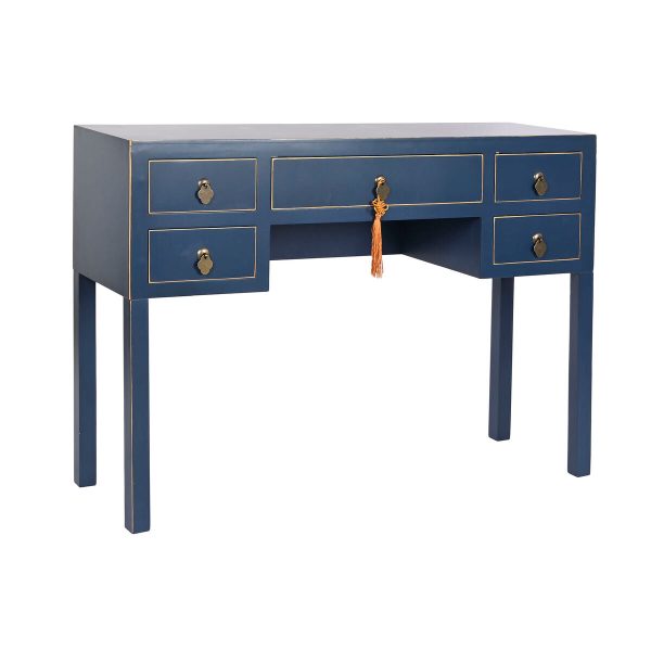 Desk DKD Home Decor Blue Golden Metal Pinewood MDF Wood 110 x 35 x 78 cm For Discount