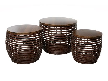 Tables set Romimex Brown Wood Fibre 3 Pieces For Discount