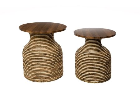 Tables set Romimex Natural Fibre MDF Wood 2 Pieces Discount