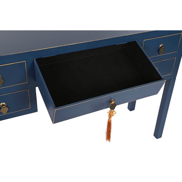 Desk DKD Home Decor Blue Golden Metal Pinewood MDF Wood 110 x 35 x 78 cm For Discount