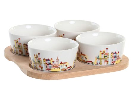 Appetizer Set DKD Home Decor 19,7 x 19,7 x 1 cm Natural Blue Multicolour Stoneware Cottage Houses Cheap